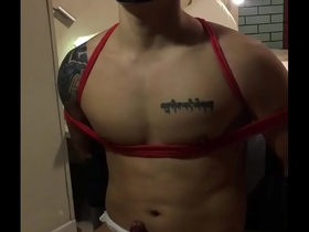 Amateur asian chinese japanese tattooed muscle hunk man gay bdsm orgasm denial teased rope play cum control