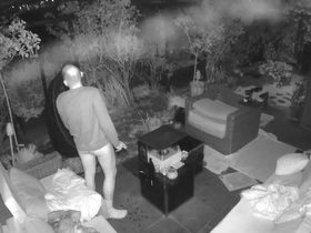 Cum dropping caught on outdoor security cam